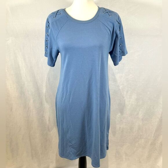 Cable & Gauge blue cross sleeve knit dress size medium - Picture 1 of 4